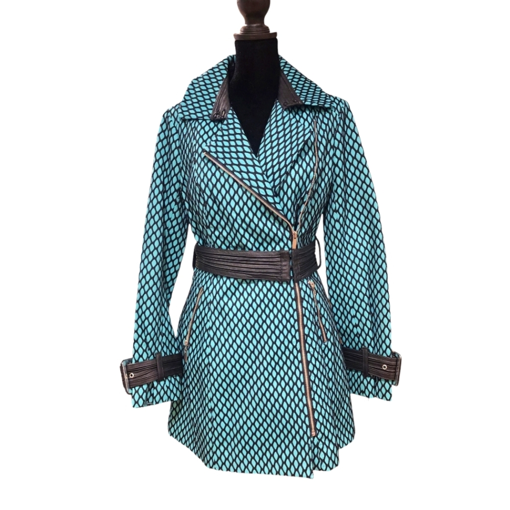 New! Blanc Noir Fishnet Trench Coat - small